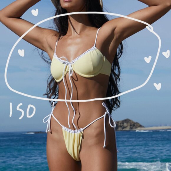ISO / IN SEARCH OF Pacsun Yellow Beverly Crochet Underwire Balconette Bikini Top - Picture 1 of 2